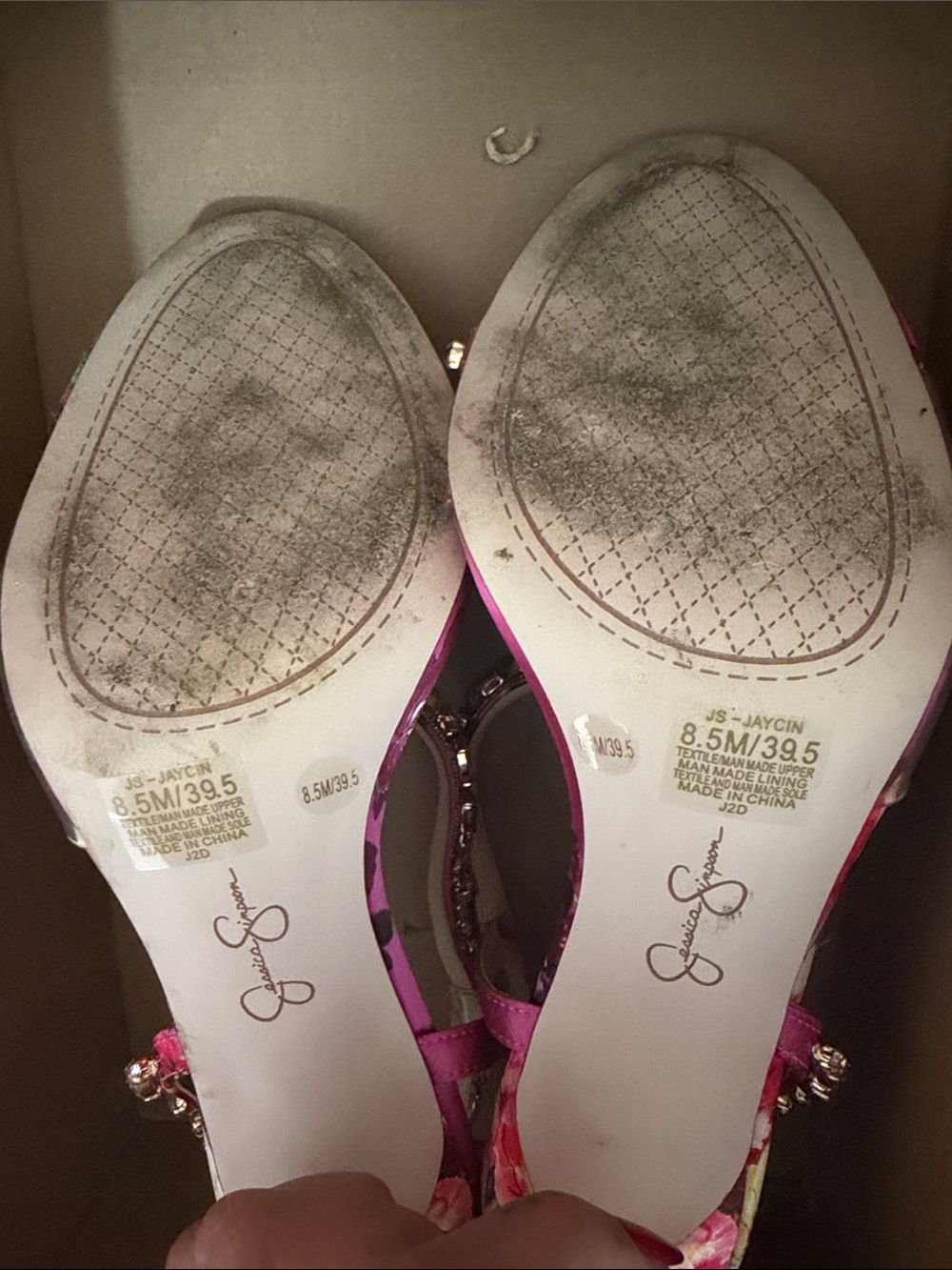 Pink Floral Crystal T-Strap Stiletto Sandals - Picture 4 of 11